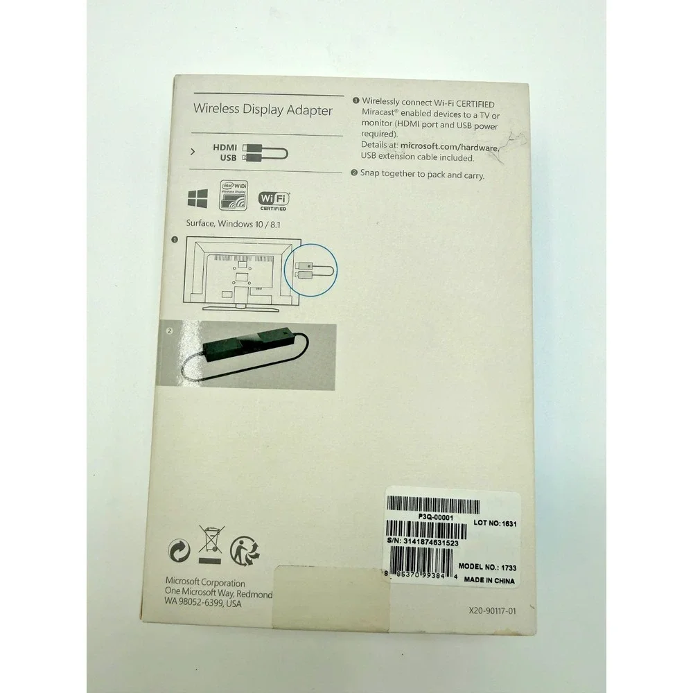 Microsoft Model 1733 Wireless Display Adapter P3Q-00001 Open Box
